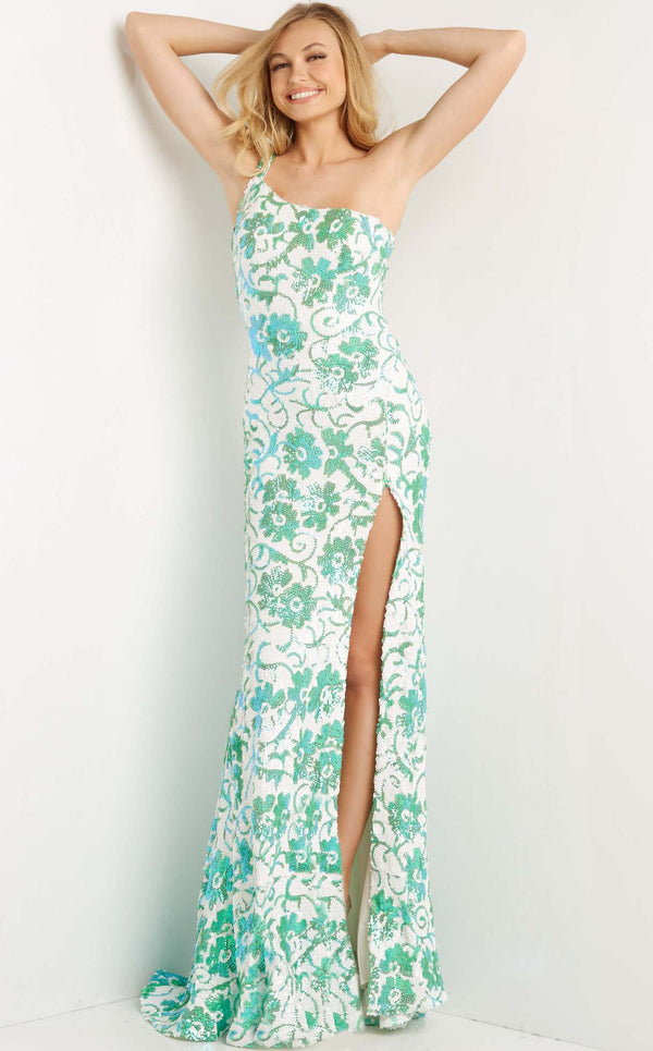 Jovani 08256 Ivory-Emerald