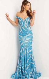 Jovani 08607 Light Blue/Silver