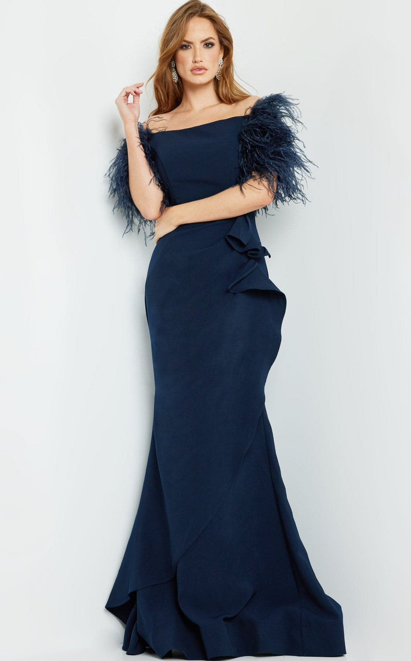 jovani blue feather dress Jovani 02326 Beaded Feather Embellished Dress