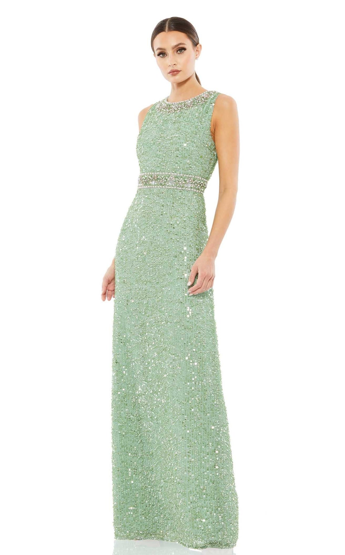 mac duggal green sequin dress Women's Beaded Column Gown - Slate Blue Size:L size Light Pink Dresses | Olive (dark green) category::Midi Dresses