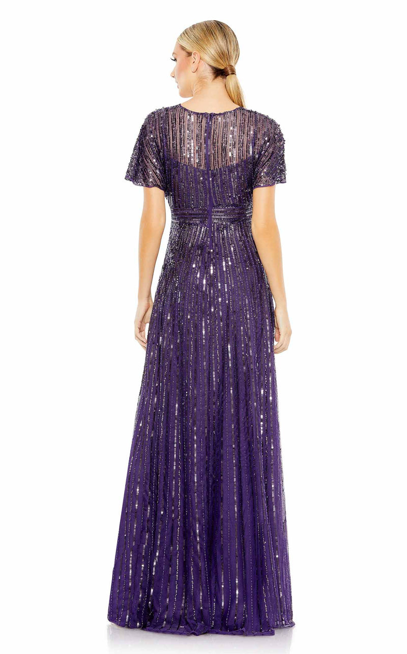 mac duggal purple sequin dress Purple Sequined Ruched One Shoulder Gown