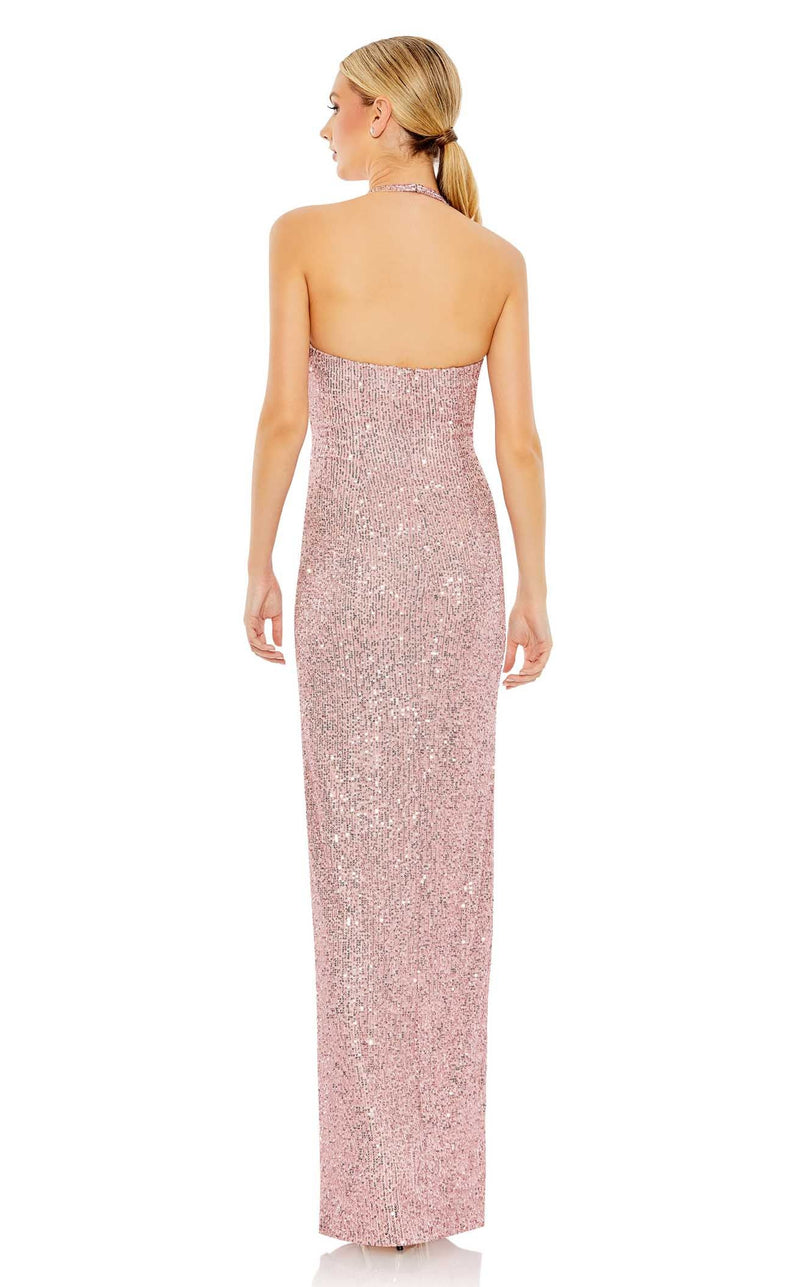 Mac Duggal Women's Sequined Halter Strap Low Side Knot Gown