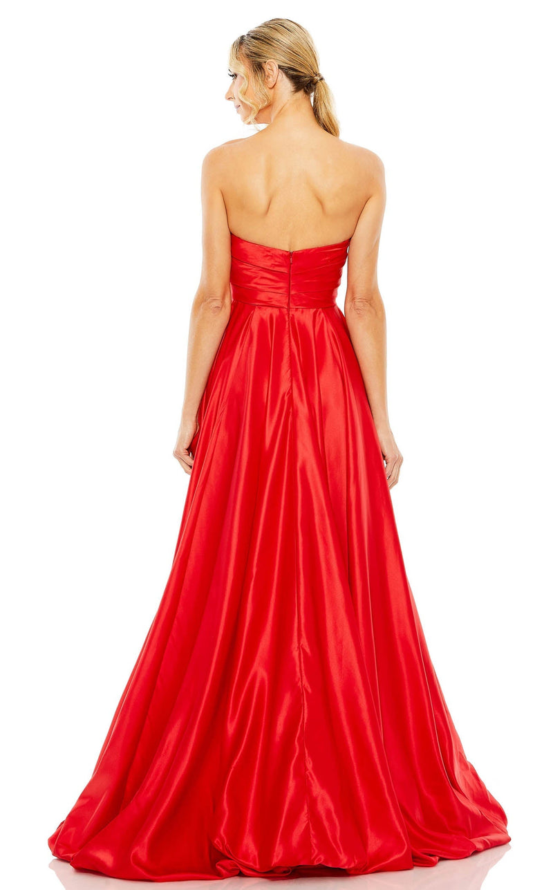 red mac duggal dress Red Satin Off The Shoulder Crossover Gown