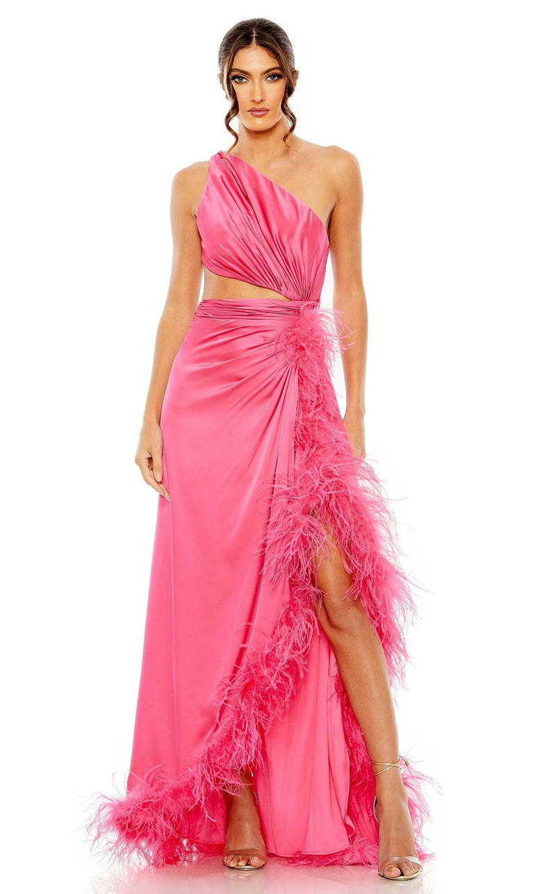 Mac Duggal One Shoulder Keyhole Detail With Feather Lining Hot Pink, Size 2 Mac Duggal One Shoulder Keyhole Detail With Feather Lining Hot Pink, Size 2