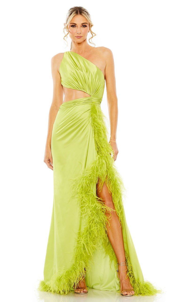 mac duggal lime green dress Green Sleeveless Satin Midi Dress With Bow Detail