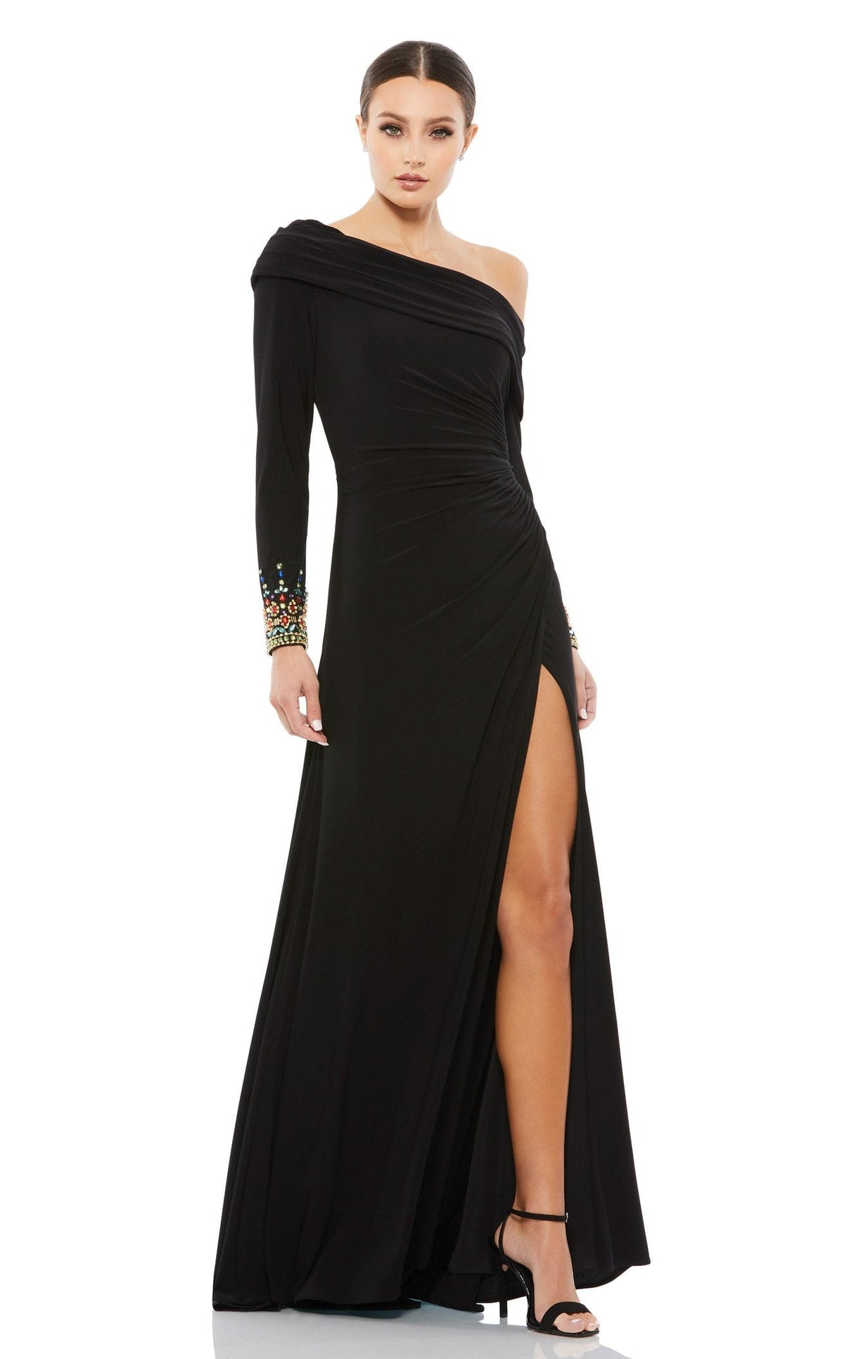 【MACDUGGAL】マックダガル ワンショルダー トラペーズガウン Mac Duggal Halter Criss Cross Column Gown 0 XS Rhinestone