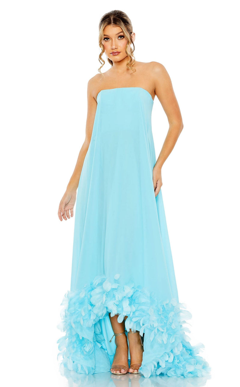mac duggal strapless asymmetrical maxi dress Multicolor Asymmetrical Ruffled Halter Floral Gown