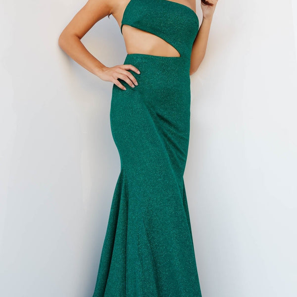 slim fit dress slacks Miss Circle Women Zenaida Emerald Green Cutout High Slit Velvet Gown main image 1