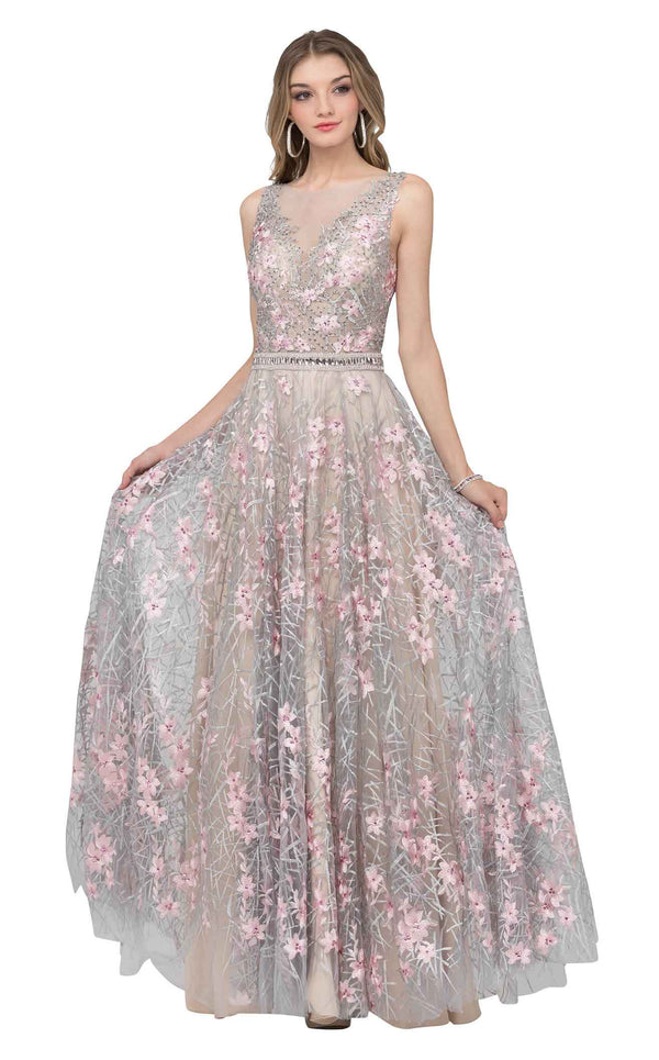 Cecilia Couture 1496 Silver-Floral-Embroidered