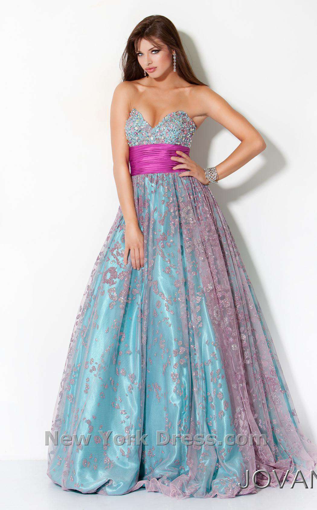 Jovani 3653 Fuchsia/Aqua