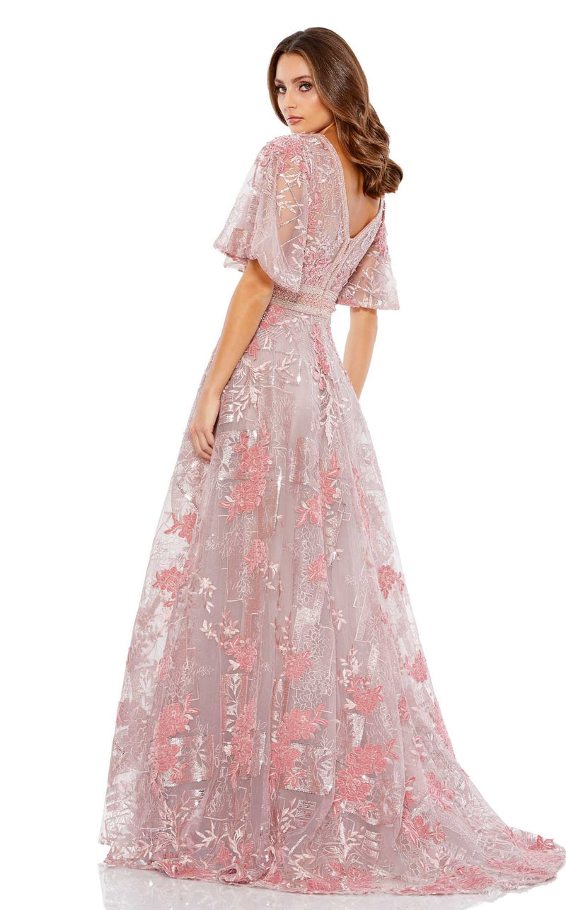mac duggal pink prom dress Pink Strapless Satin Ballgown With Bow Details
