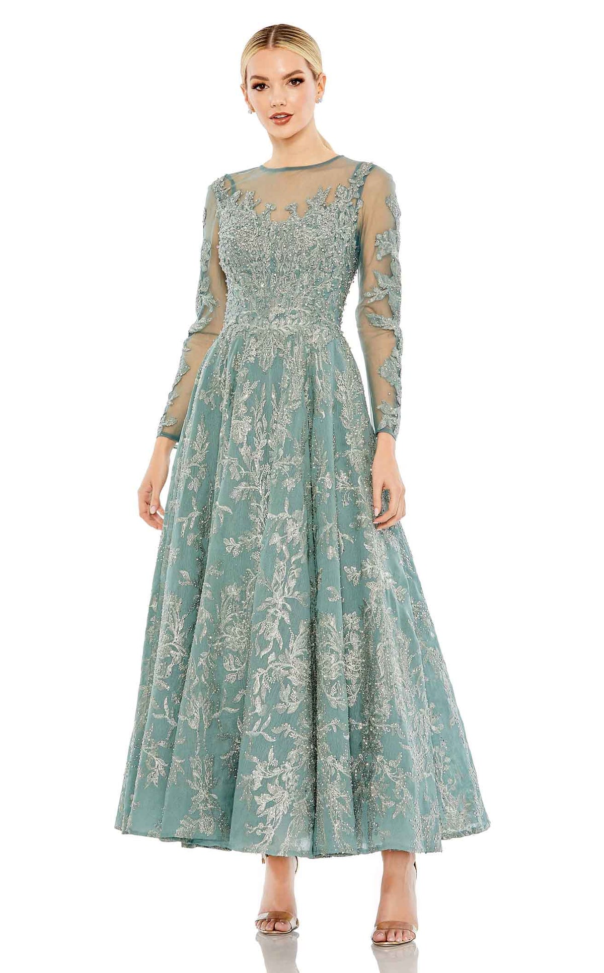【MAC DUGGAL】ミディ ワンピース Aライン サテン グリーン Mac Duggal 49837 Dress | NewYorkDress.com