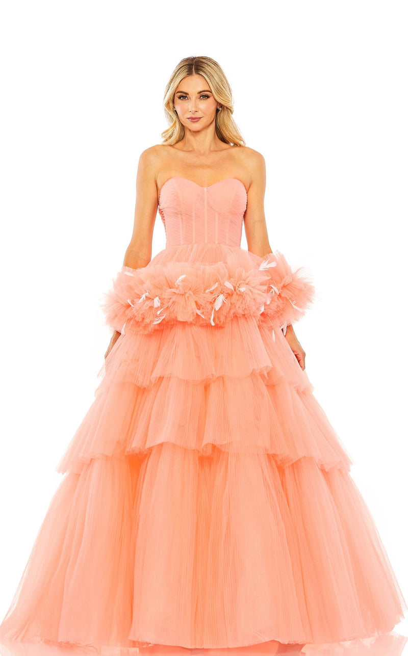 Mac Duggal Strapless Tulle Prom Gown with Feather Detail Rose, Size 4 Mac Duggal Strapless Tulle Prom Gown with Feather Detail Rose, Size 4