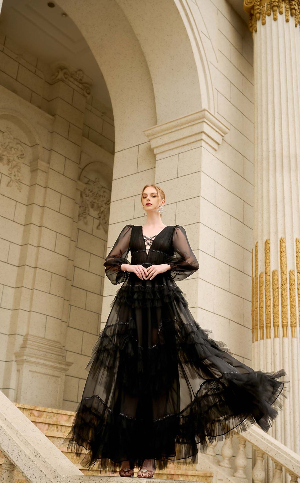 black velvet dresses ladies Black velvet dress with crystal embellishments main image 0