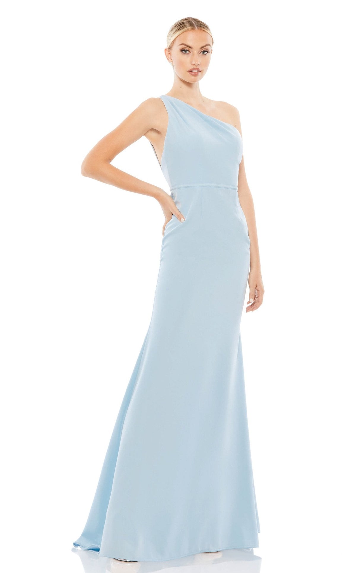 Mac Duggal One Shoulder Jersey Mermaid Gown - Powder Blue