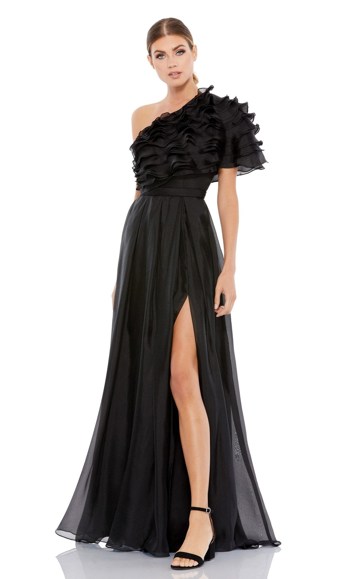 Mac Duggal Appliqué One-Shoulder Gown - Black - 0 Mac Duggal 26527 Dress | NewYorkDress.com
