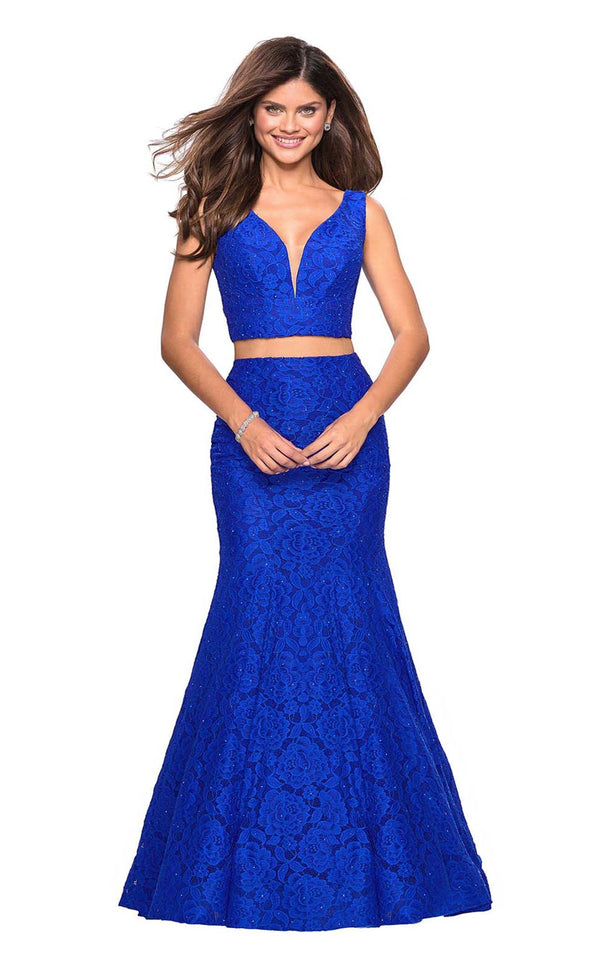 Sparkly Two Piece Sequins Navy Blue Long Prom Dress – Dreamdressy