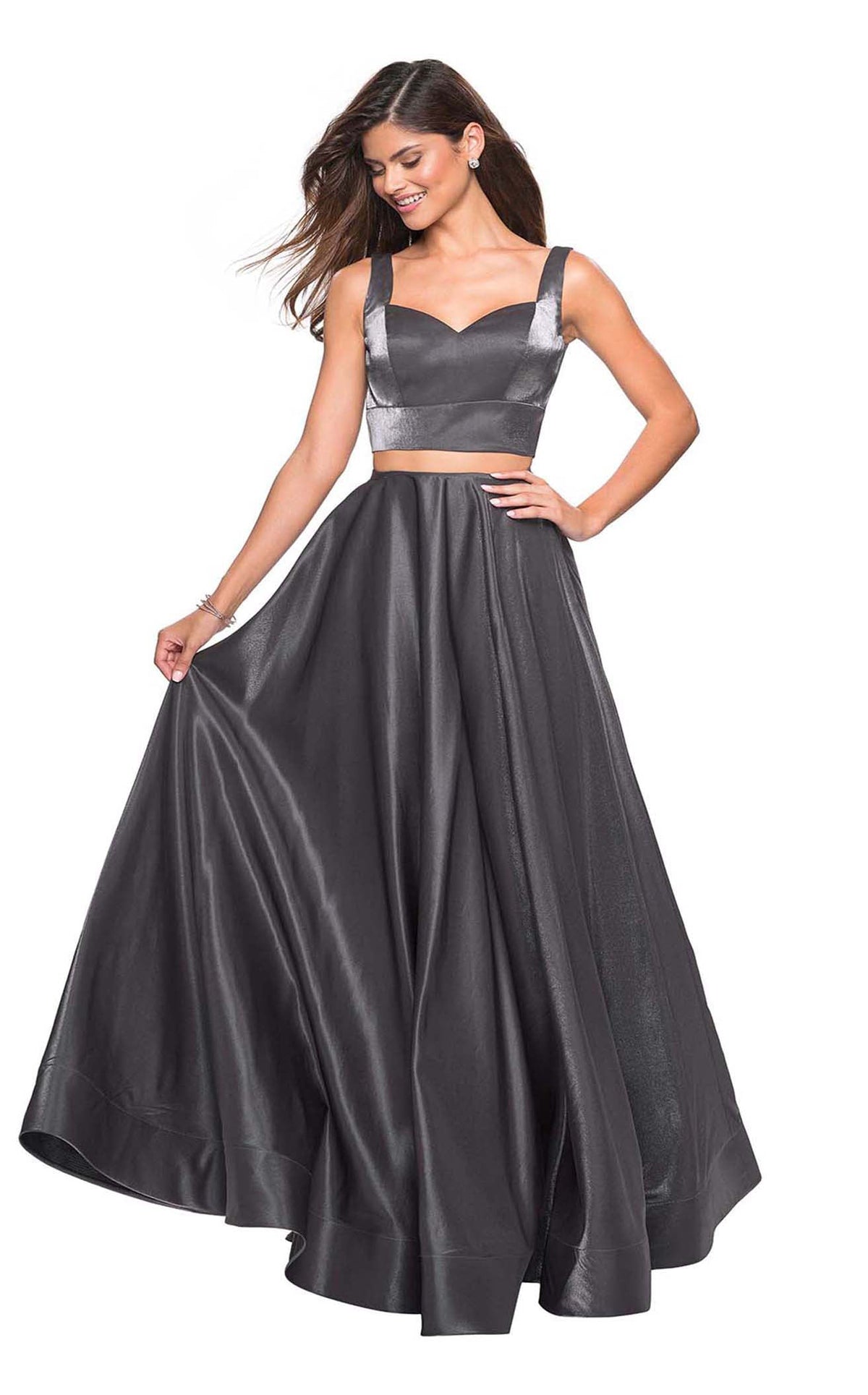 metallic grey prom dresses La Femme 27444 Prom Dress - Gunmetal
