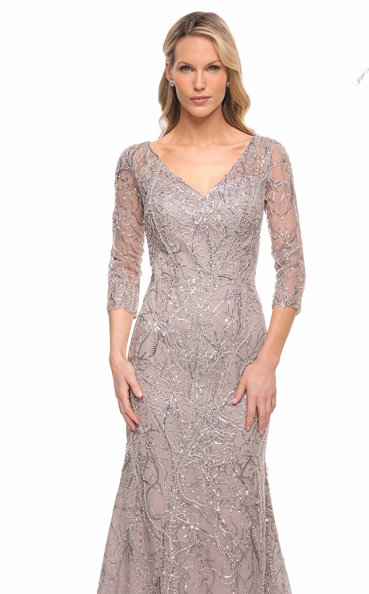 lavender grey dress La Femme 30044 Women's - Lavender-Grey lower chest.. Color:Bright Fuchsia* mesh lining Michelsons of London Men's