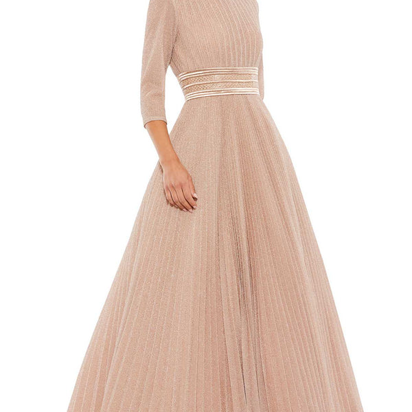 ★セール♪★MAC DUGGAL イリュージョンスリーブAラインガウン★ Black Shimmering Pleated A-Line 3/4 Sleeve Gown | Mac Duggal