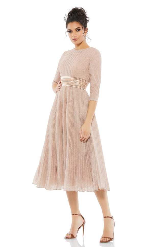 Mac Duggal Women's Shimmering 3/4 Sleeve A-Line Midi Dress - Pink - Size 14 - Rose Gold Mac Duggal Women's Shimmering 3/4 Sleeve A-Line Midi Dress - Pink - Size 14 - Rose Gold