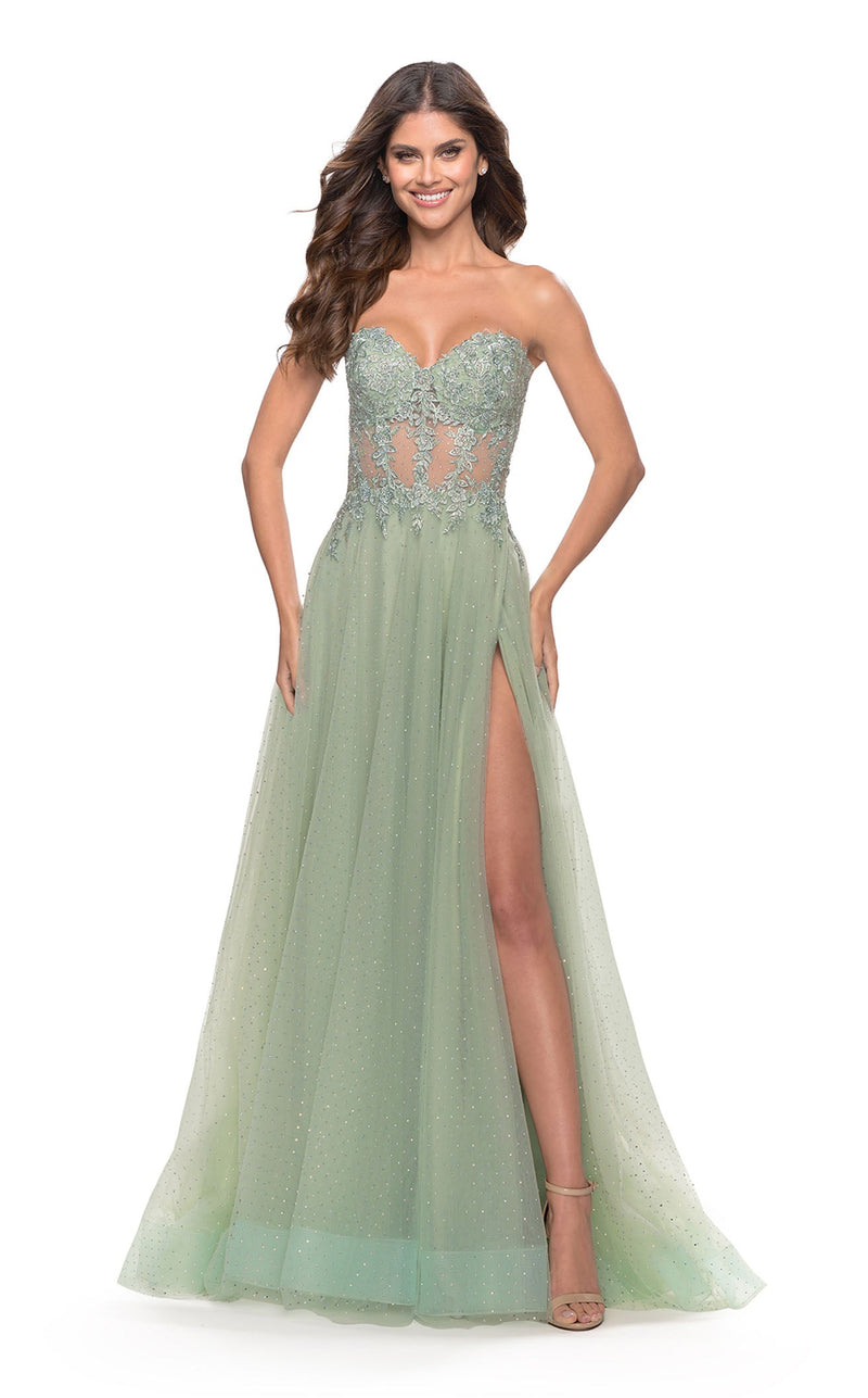 la femme green prom dress Open-Back La Femme Designer Long Prom Dress