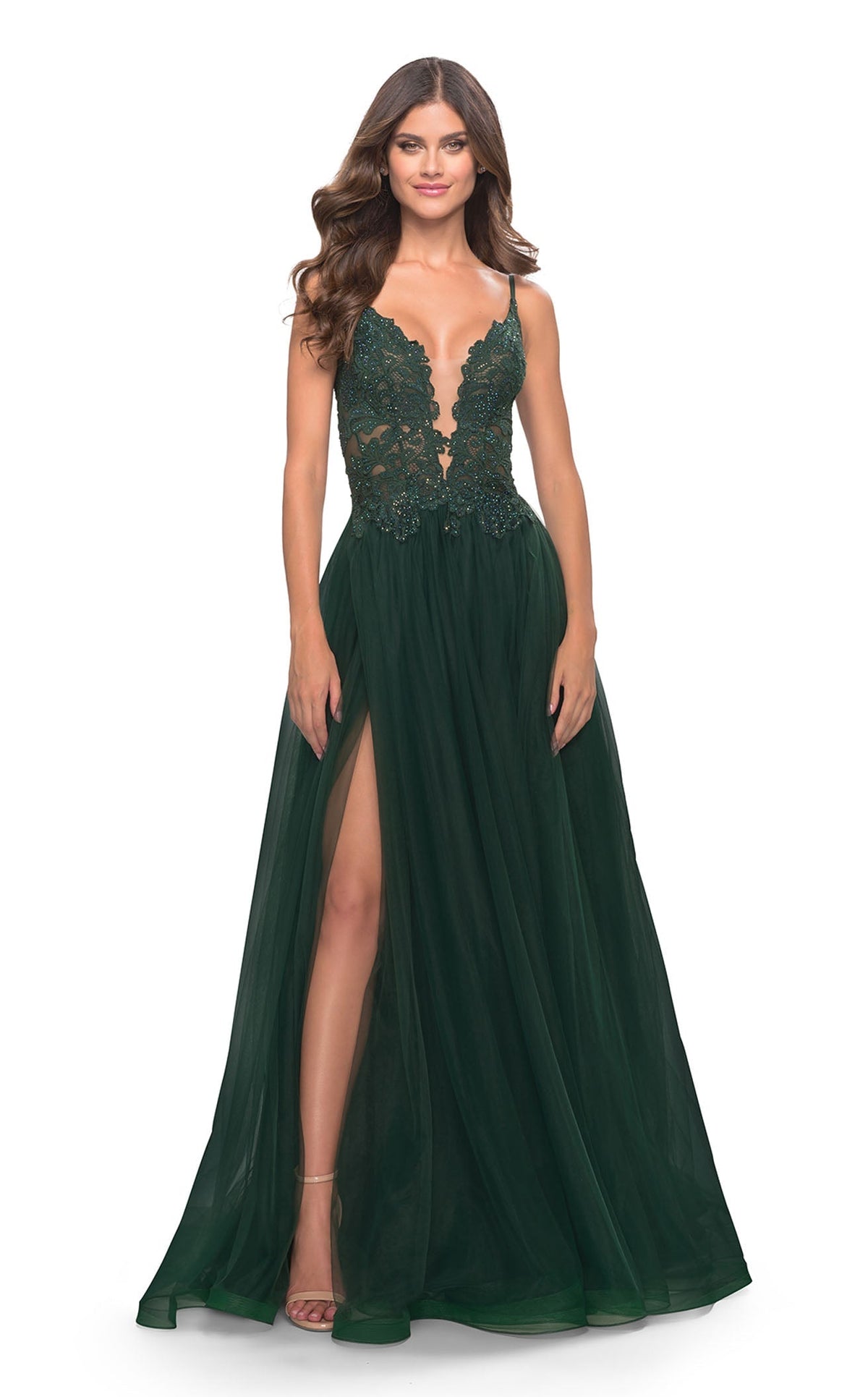 green emerald velvet dress La Femme 31507 Prom Dress - Red