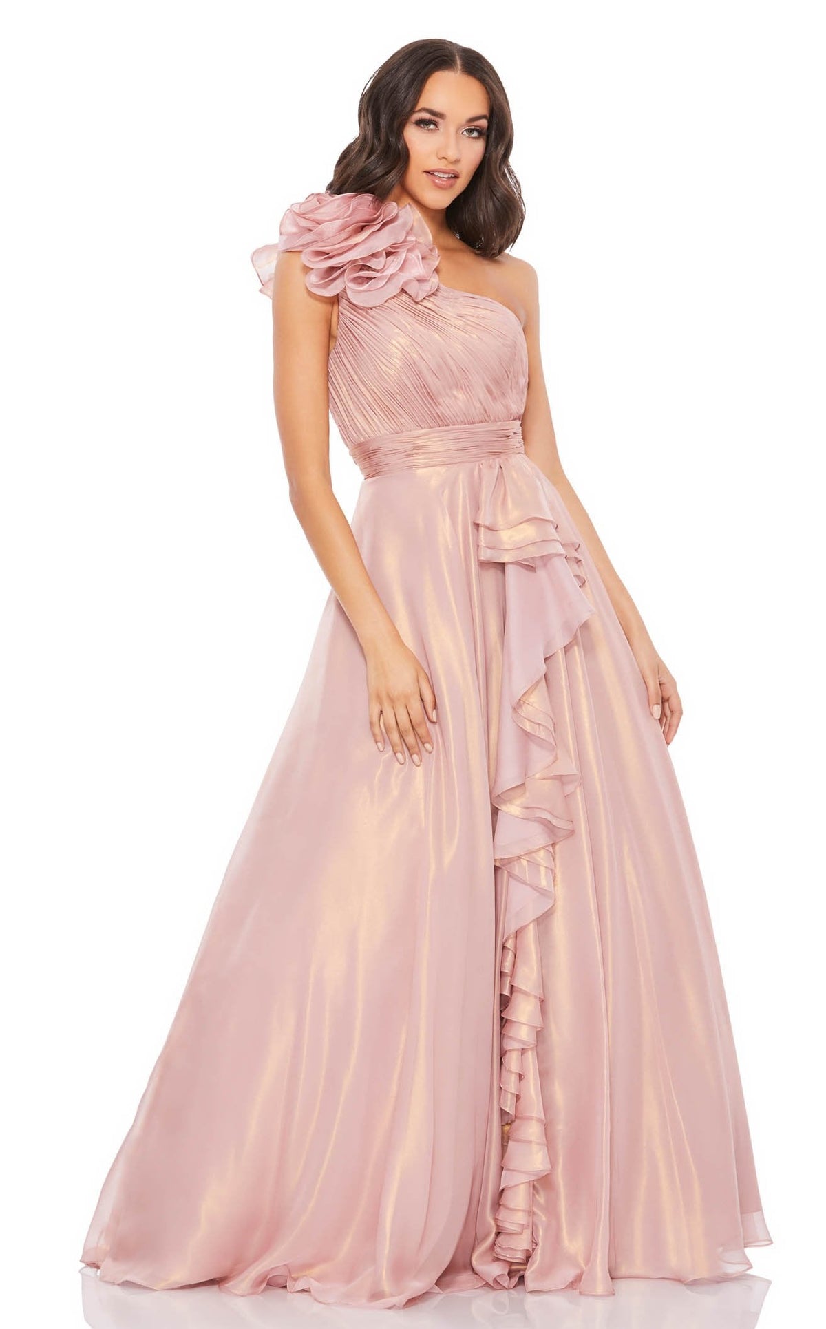 mac duggal rose gold dress Mac Duggal Rose Gold/Pink Sequins Butterfly Sleeve Gown with Train- Si –  The Saved Collection main image 0