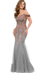 Jovani 51115BG Silver/Nude
