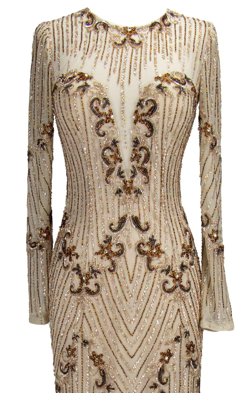 chinese dress ladies Zapaka Women Light Khaki Sequined Long 1920s Gatsby Dress with Accessories Set, Light Khaki / S main image 0