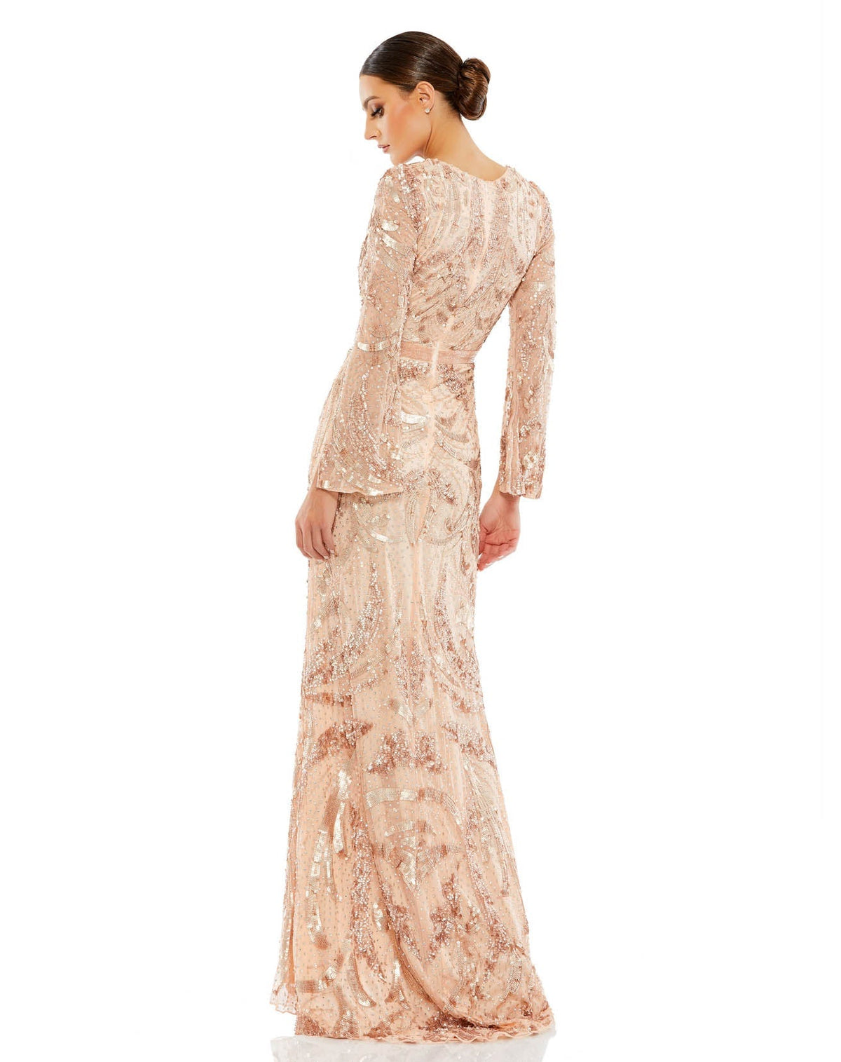 Mac duggal Vネック レース フレアー カラードレス ２色 結婚式・お呼ばれ対応 | レース切替フレアワンピース