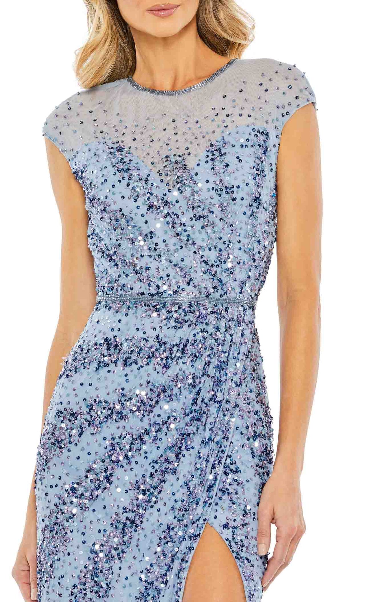 Mac Duggal 高級ツイード花近ボタン付きプリーツワンピース Mac Duggal 5619 Dress | NewYorkDress.com