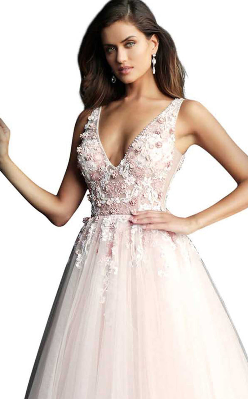 jovani blush prom dress Jovani 36687 Size 10 Blush Long Prom Dress Sequin Floral Corset Off Shoulder Layered Skirt Slit Train formal Pageant Gown