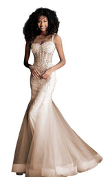 Jovani 62523BG Taupe-Silver