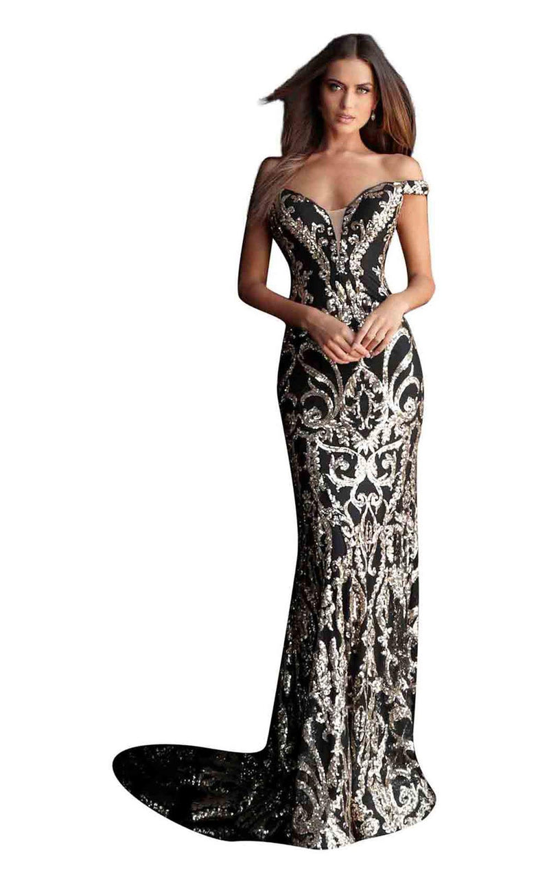 Jovani black sales and gold dress