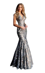 Jovani 65385 Light Blue/Nude