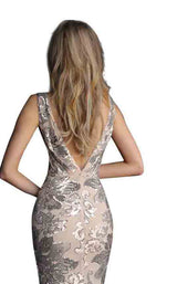 Jovani 65578BG Silver/Nude