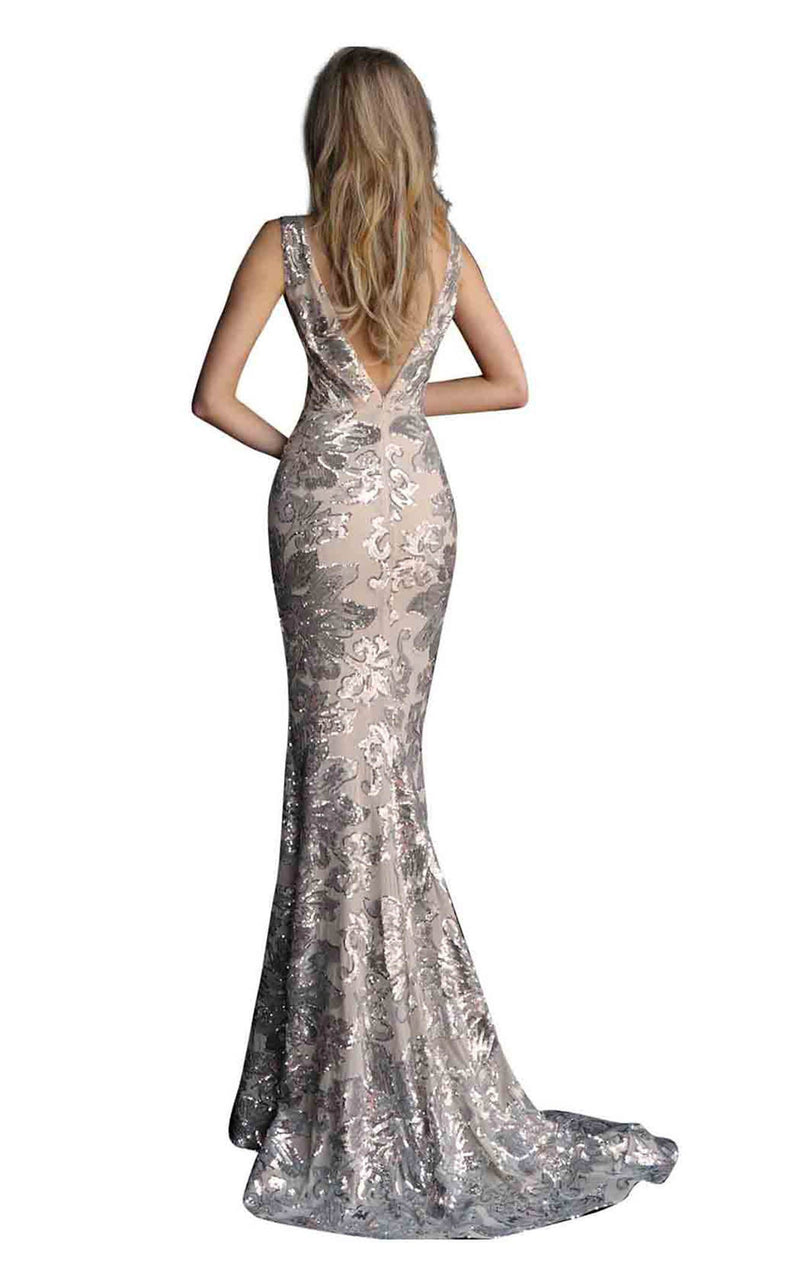 Jovani 65578BG Silver/Nude
