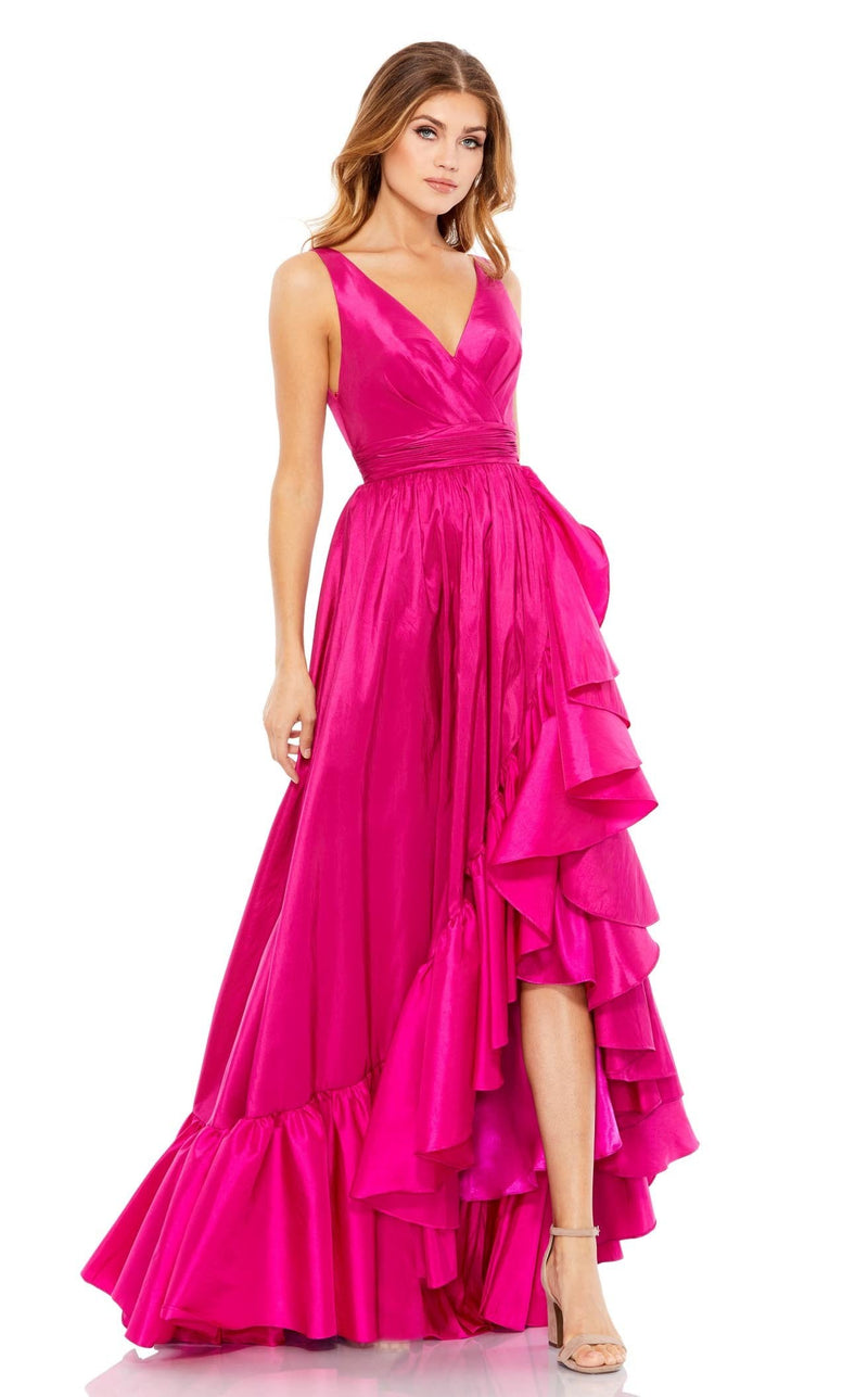 Mac Duggal Satin Flounce V-Neck Gown - Magenta - 24 Mac Duggal Satin Flounce V-Neck Gown - Magenta - 24