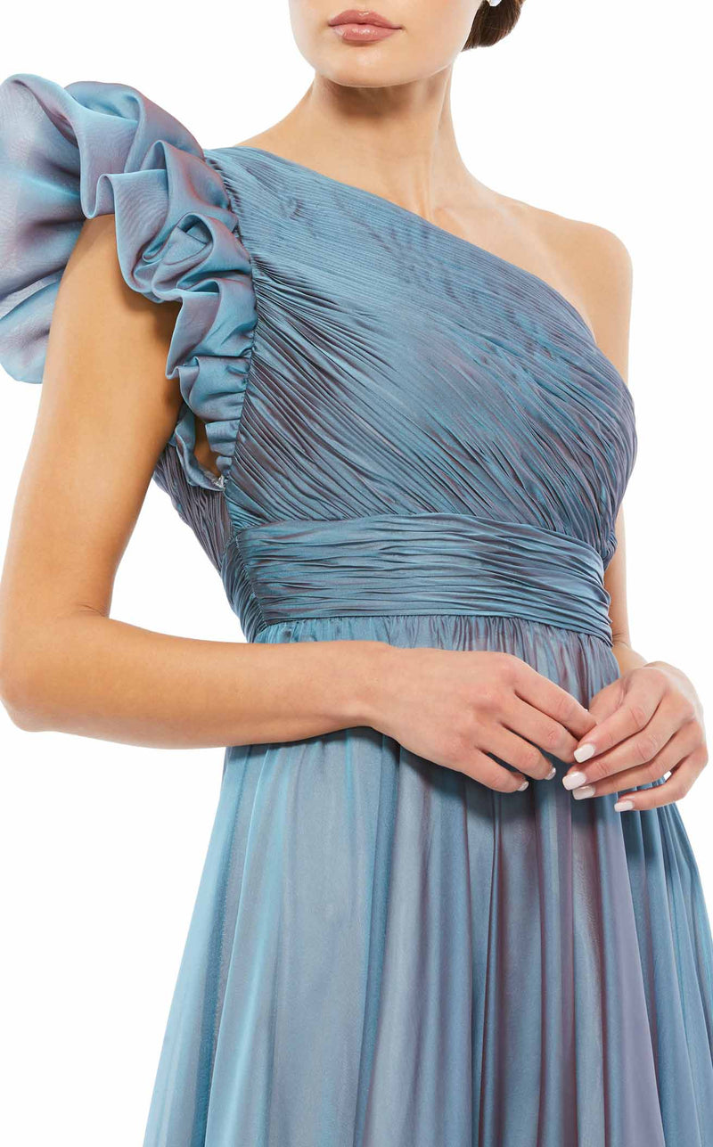 送料関税込■Mac Duggal■メタリックシフォン■フレアドレス■ Mac Duggal 5594 A-Line Midi Dress with Beading Detail