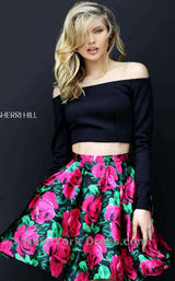 Sherri Hill 50583 Black/Fuchsia Black Fuchsia Print