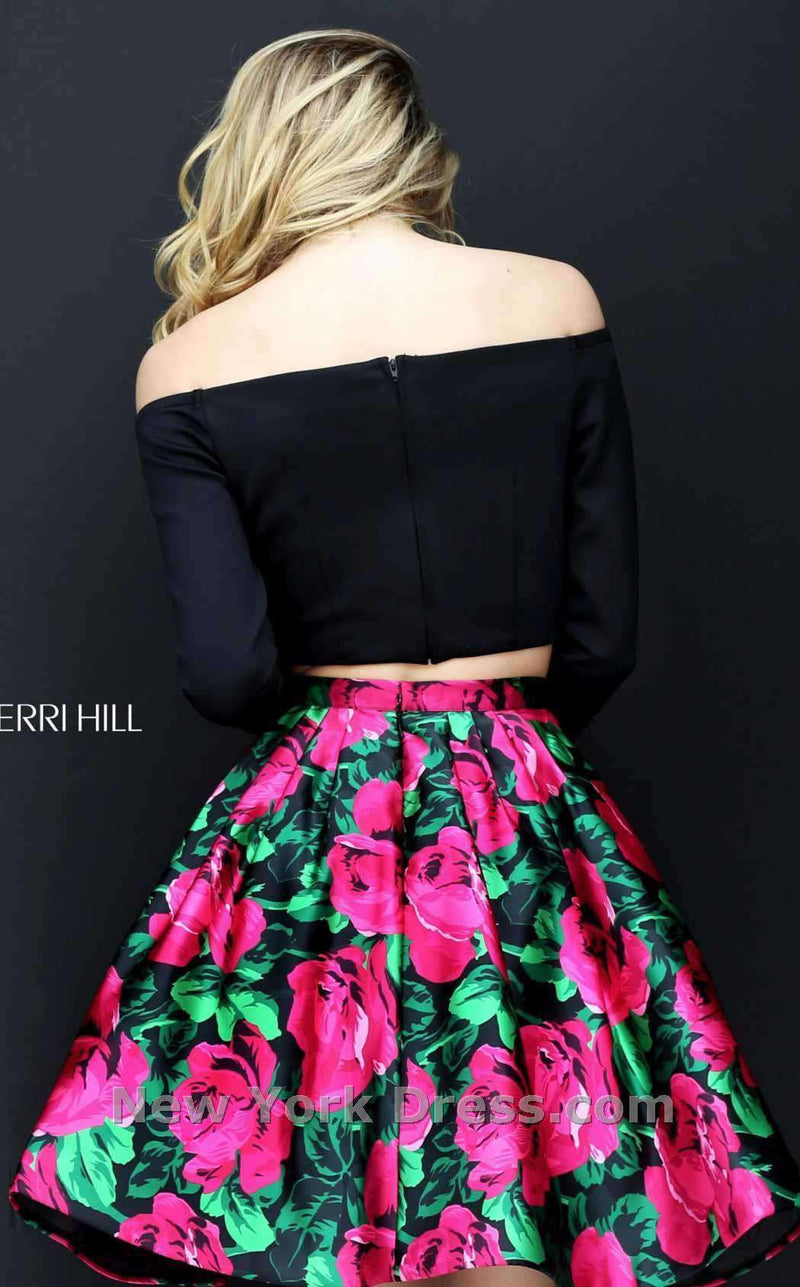 Sherri Hill 50583 Black/Fuchsia Black Fuchsia Print