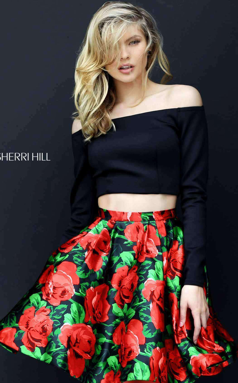 Sherri Hill 50583 Black/Red Black Red Print