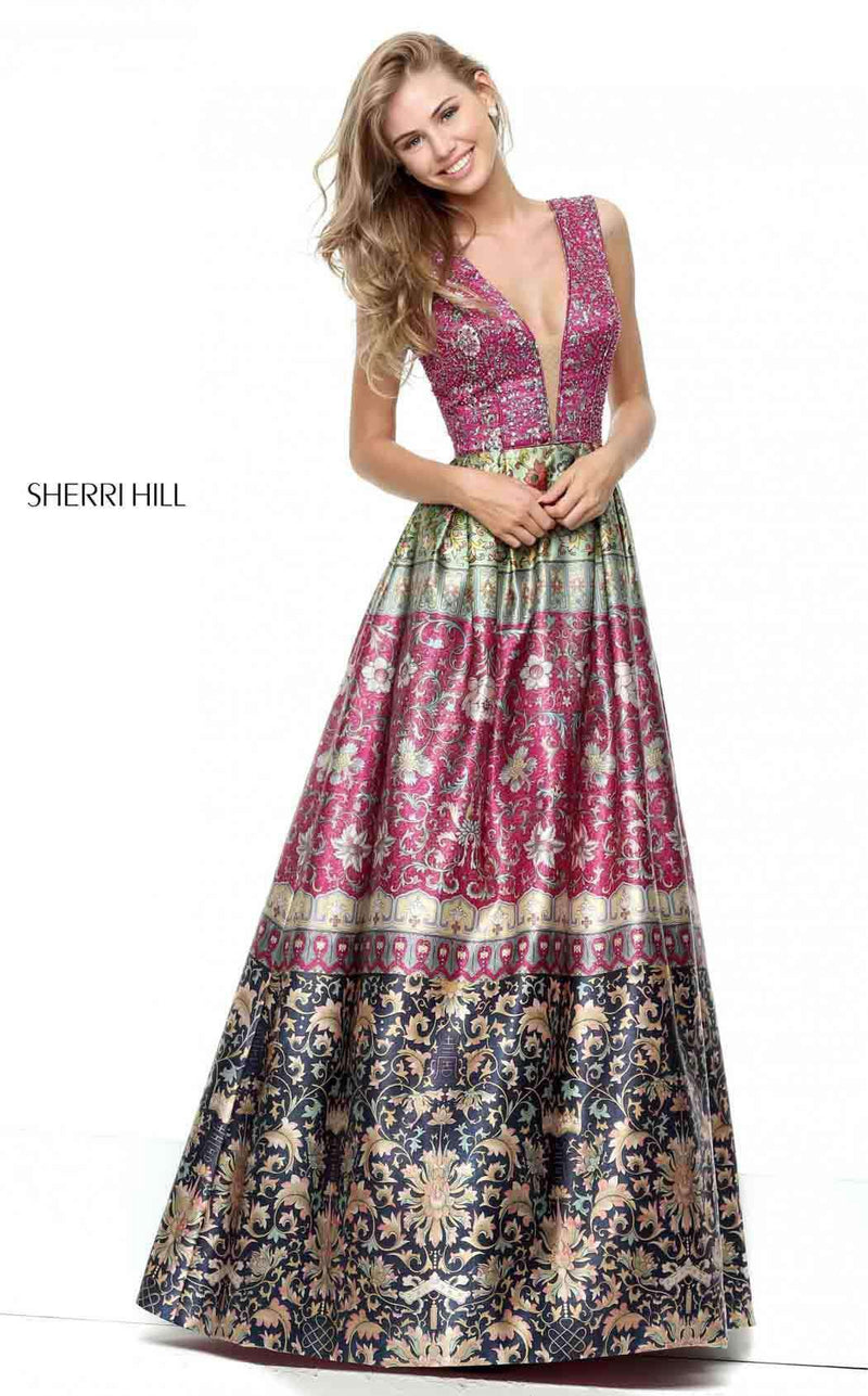 Sherri Hill 50780 Magenta/Green/Multi