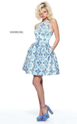 Sherri Hill 51144 Ivory/Blue Print