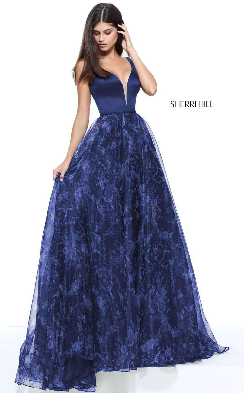 Sherri Hill 51165 Navy Print