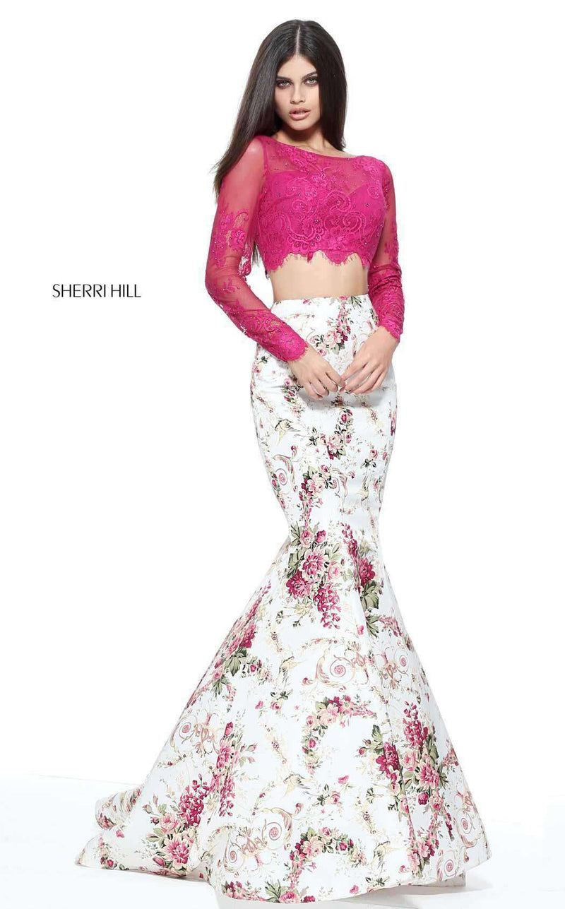 Sherri Hill 51064 Plum/Ivory Print