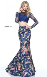 Sherri Hill 51064 Navy Print