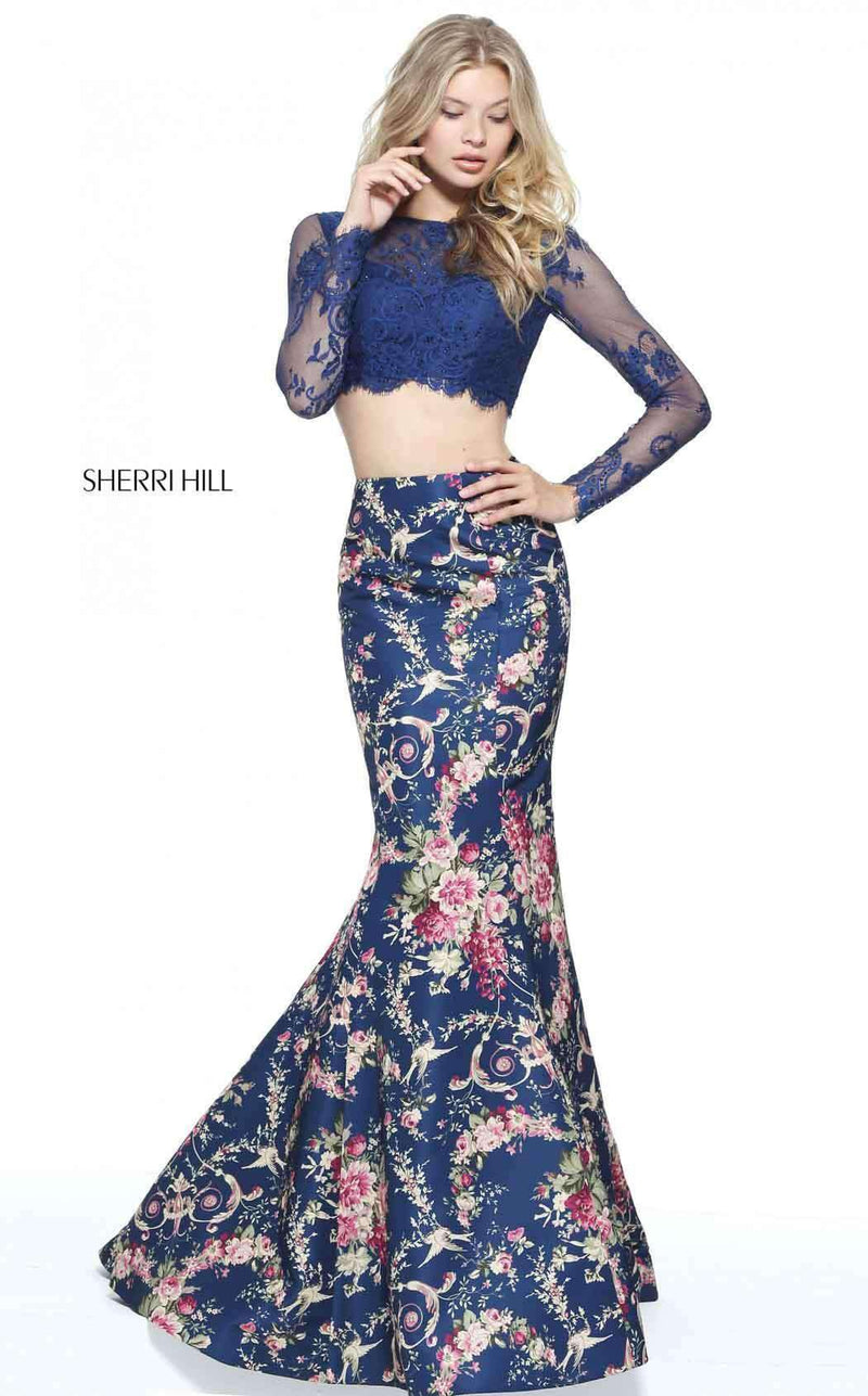 Sherri Hill 51064 Navy Print