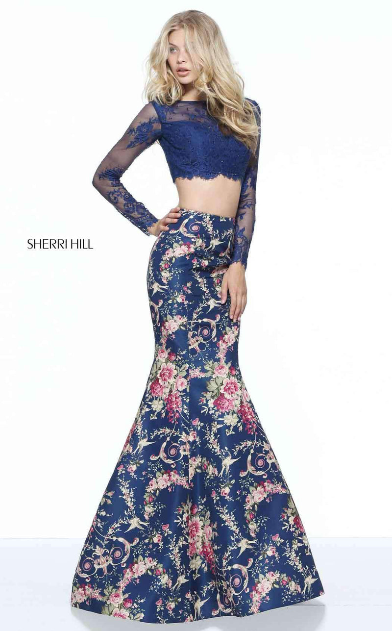 Sherri Hill 51064 Navy Print